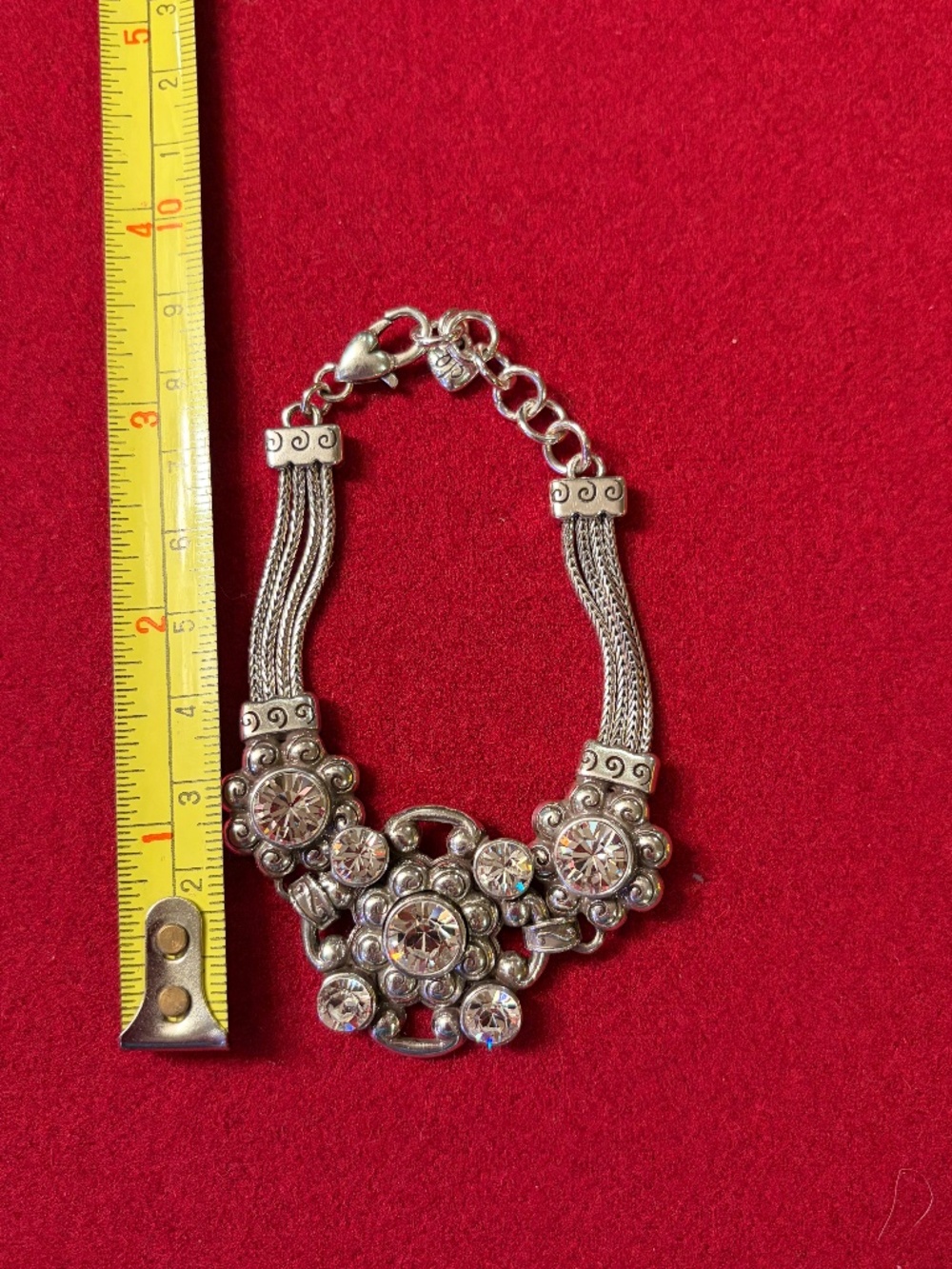 Brighton Retired Crystal Floral Multi-Strand Statement Bracelet Silver Tone